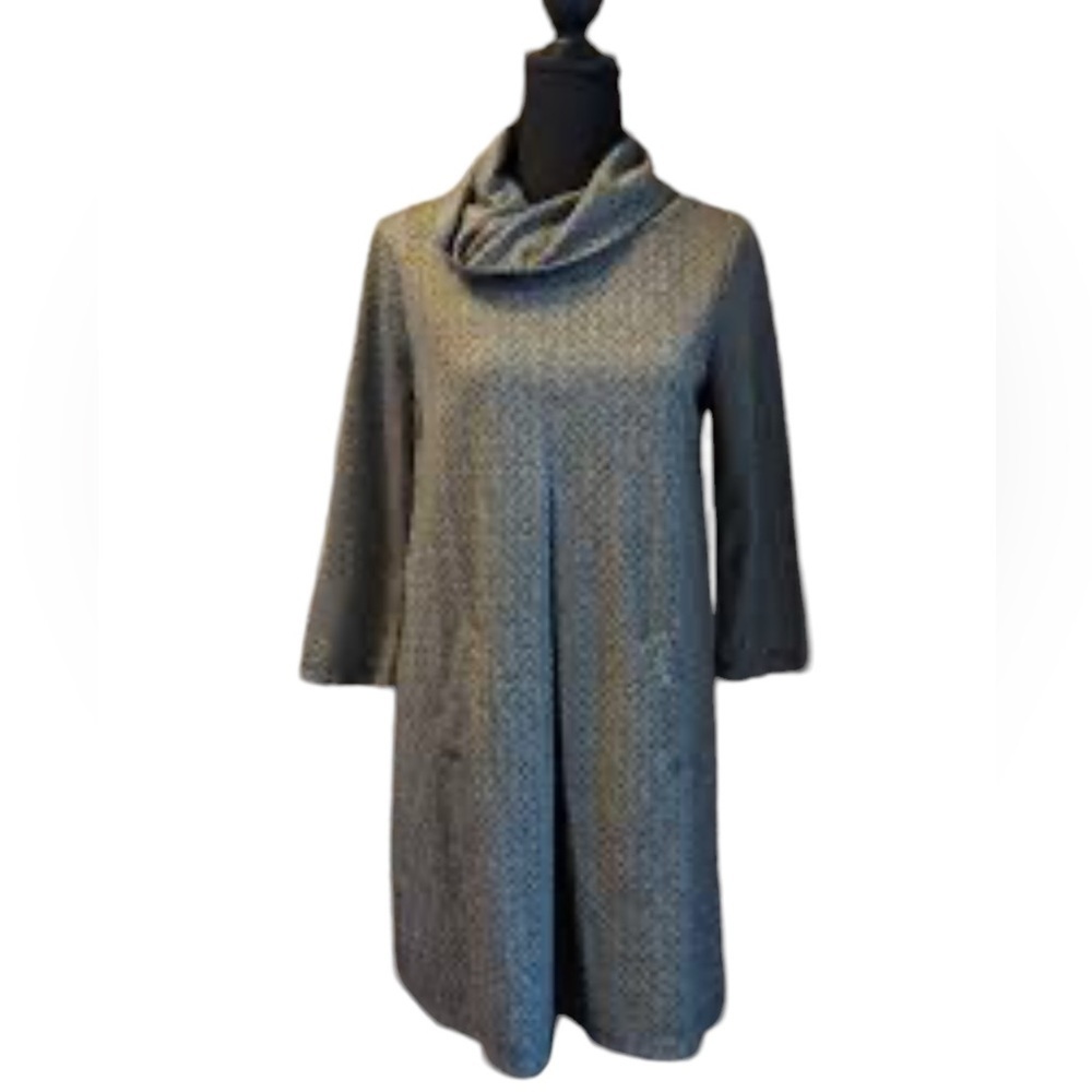 Tyler Boe Turtleneck Dress Womens Large Knit Geometric Black Grey Casualcore